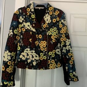 Rachel Roy embroidered flower moto jacket